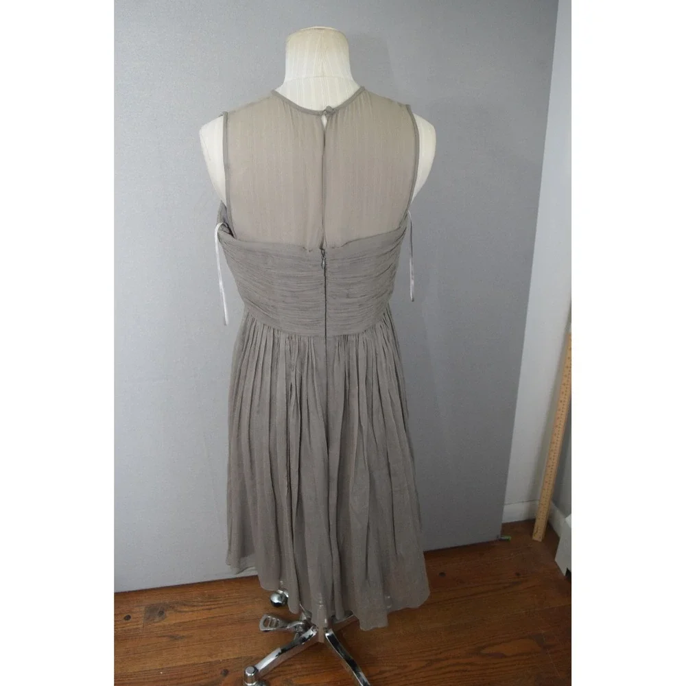 J.Crew Ava Dress 6 Gray Silk Illusion Neckline Midi  Bridesmaid Formal 09726